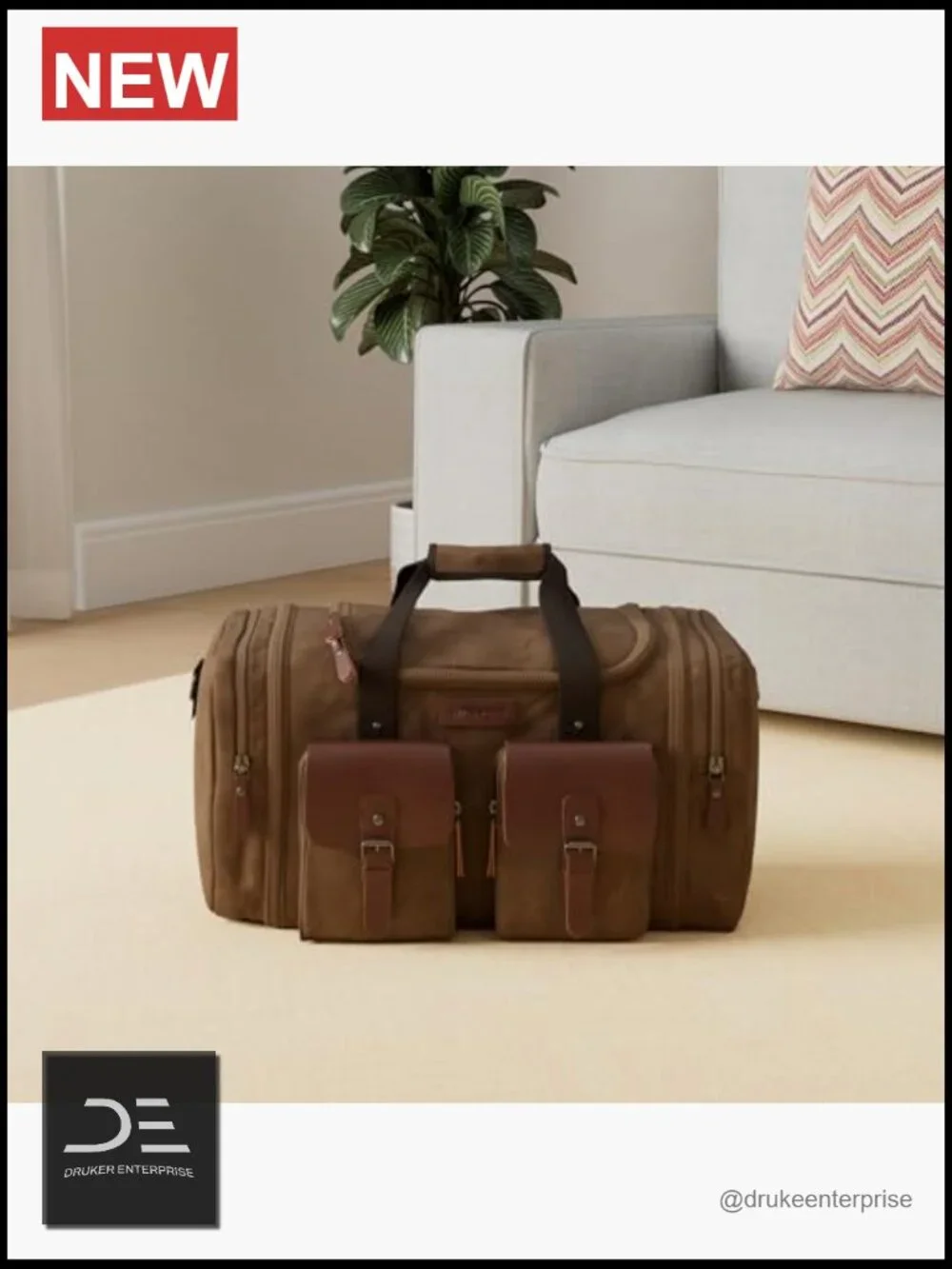 Waxed Canvas Genuine Leather 50L Waterproof Duffle Bag - Travel Weekender